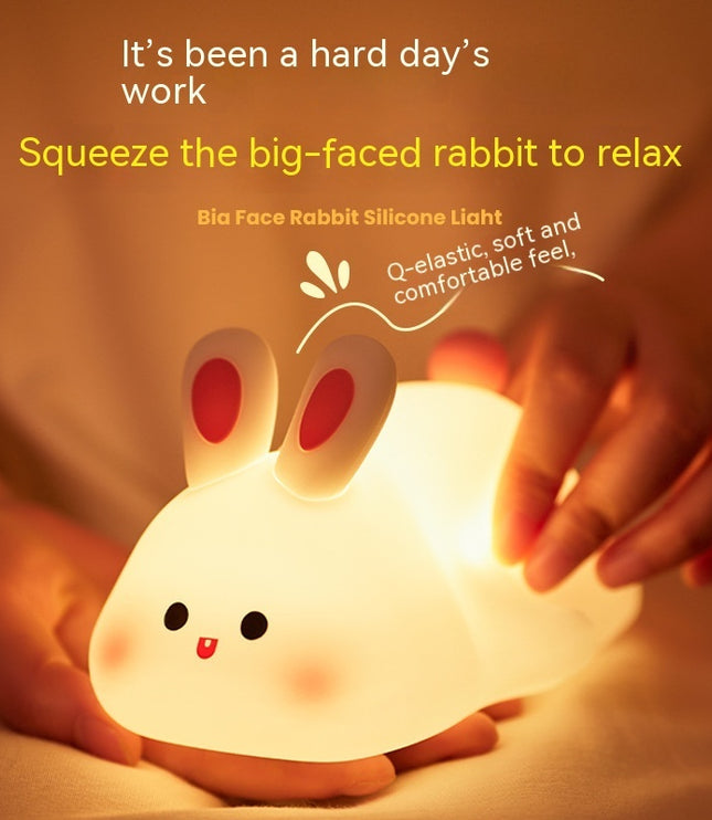 Cute LED Night Light Touch Sensor Cartoon Kid's Nightlights Big Face Rabbit Silicone Night Light Christmas Gift Bedside Lamp Home Decor