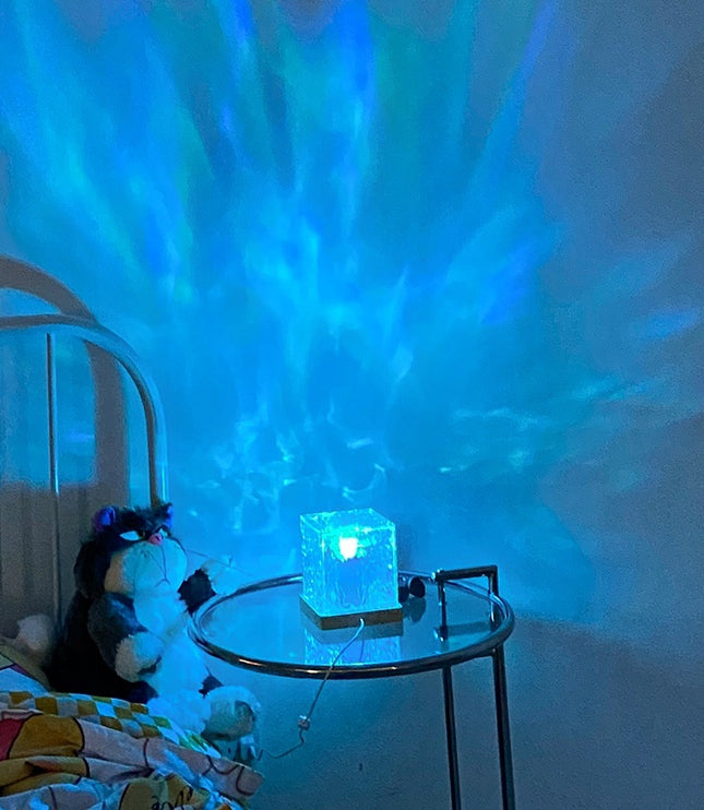 LED Water Ripple Ambient Night Light USB Rotating Projection Crystal Table Lamp RGB Dimmable Home Decoration 16 Color Gifts