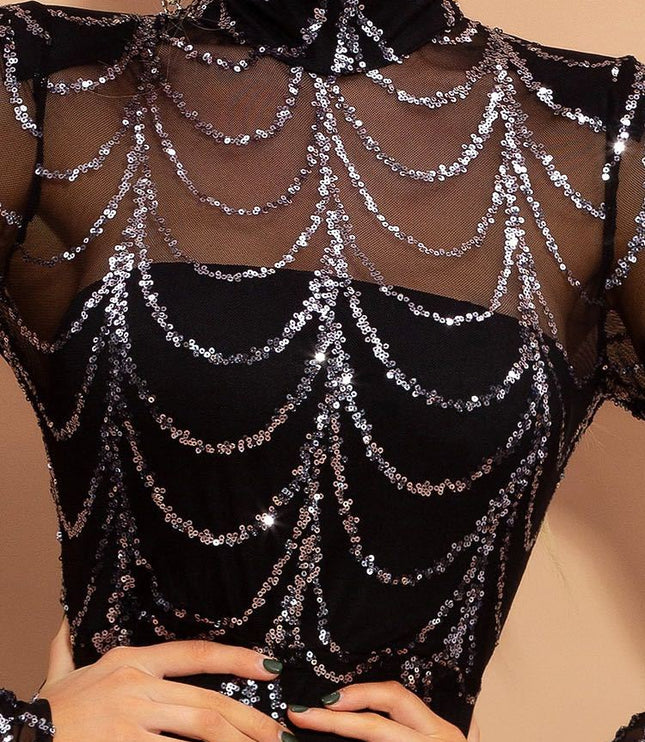 Sequins Women Maxi Dresses Long Sleeve Female Party Dresses