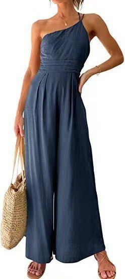 New Solid Color Loose Wide-leg Cotton And Linen Jumpsuit