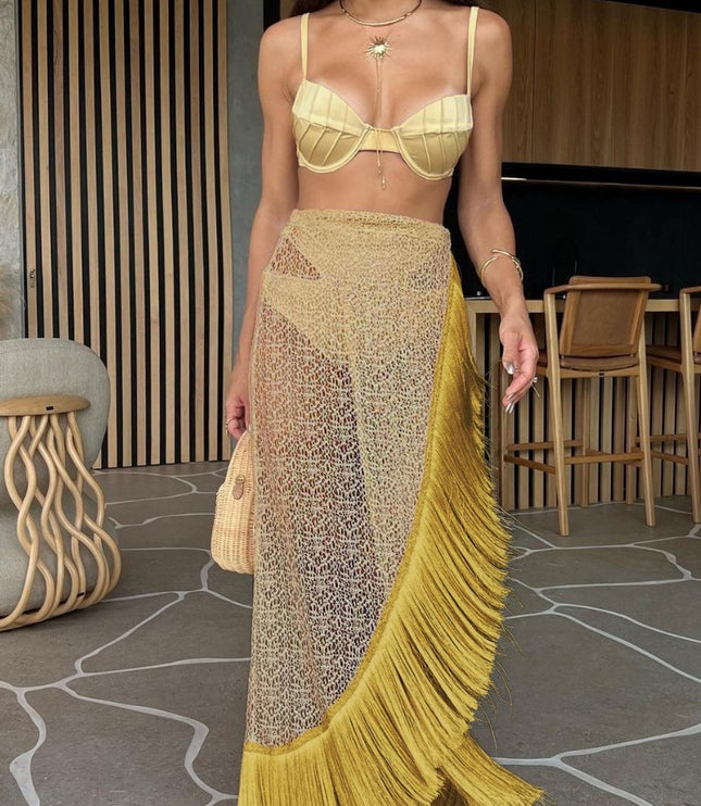 Ladies Tassel Split Swimsuit Three-piece Suit