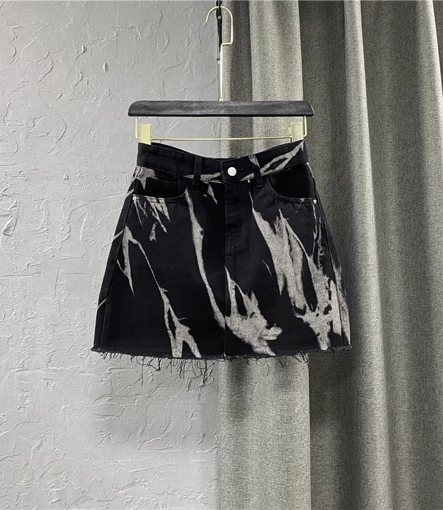 Summer High Waist Slim Personalized Pattern Denim Skirt