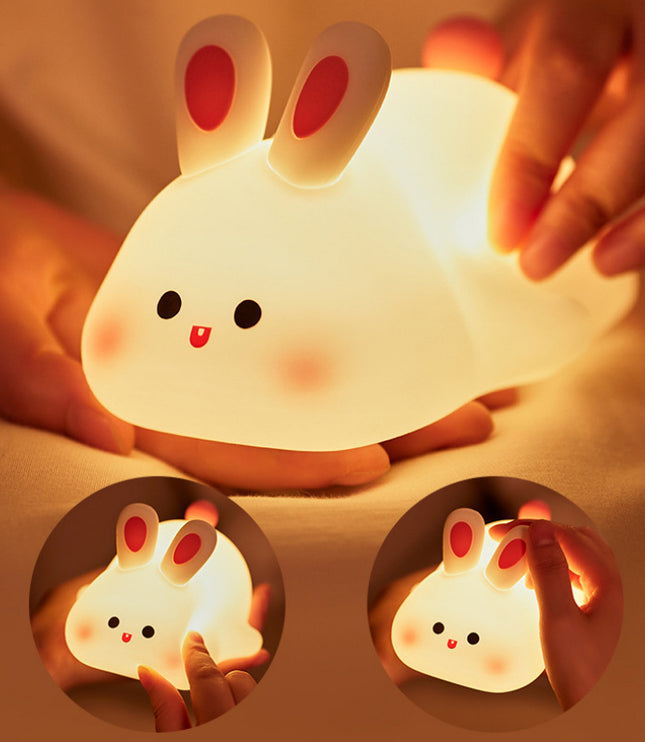 Cute LED Night Light Touch Sensor Cartoon Kid's Nightlights Big Face Rabbit Silicone Night Light Christmas Gift Bedside Lamp Home Decor