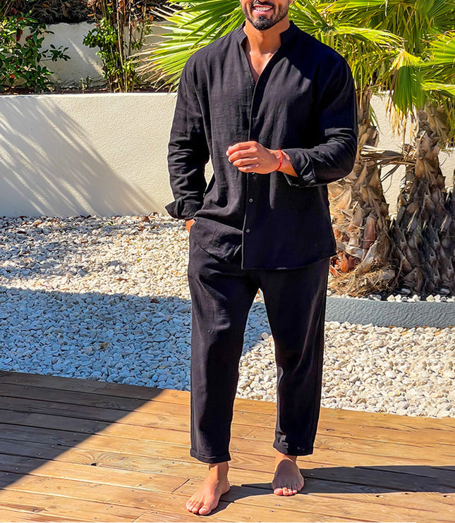 New Casual Long-sleeve Suit Men Long Sleeve Tops Shirt Two Pieces