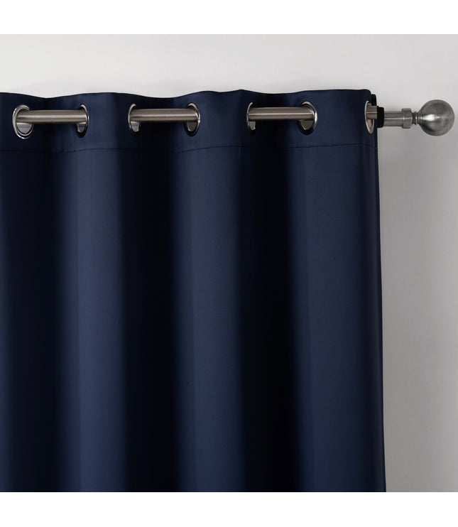 Dark Blue Bedroom Blackout Fabric Printed Curtains