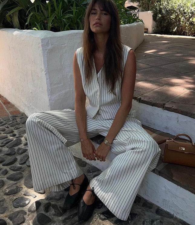Women's Striped Vest Trousers Casual Wear Temperament Commute Suit