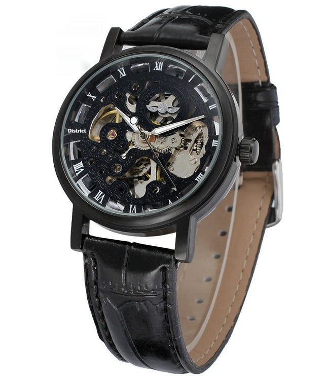 Winner Round Hollow Transparent Mechanical Steel Strap Watch
