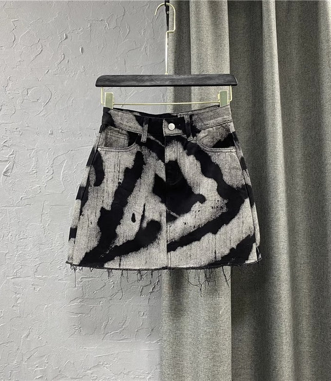 Summer High Waist Slim Personalized Pattern Denim Skirt