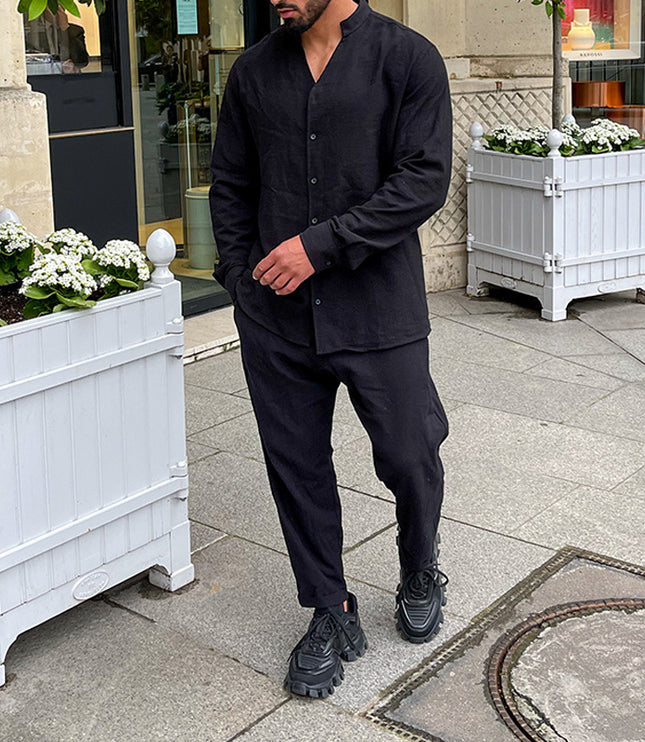 New Casual Long-sleeve Suit Men Long Sleeve Tops Shirt Two Pieces