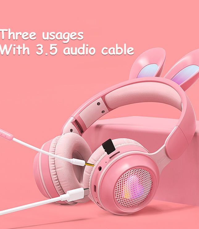 Rabbit Ear Headphones Wireless Luminous Extendable Wheat Headphones