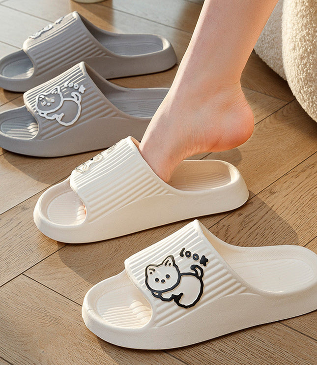 Cute Cat Slippers Summer Women Home Shoes Bath Thick Platform Non-Slip Slides Indoor Outdoor