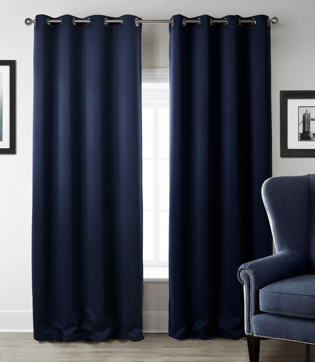 Dark Blue Bedroom Blackout Fabric Printed Curtains