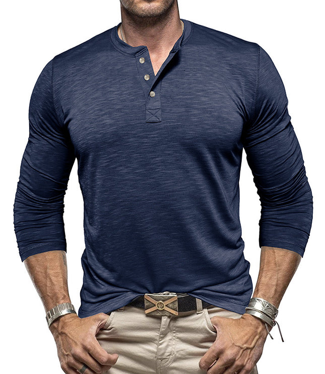 Men's Long-sleeved Henry Collar T-shirt