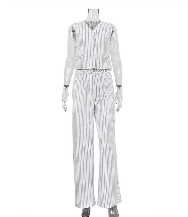 Women's Striped Vest Trousers Casual Wear Temperament Commute Suit