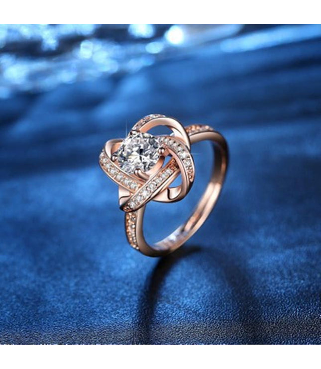 Adjustable Rose Gold Four-Leaf Clover Ring – Korean Style Geometric Copper Ring with Electroplating