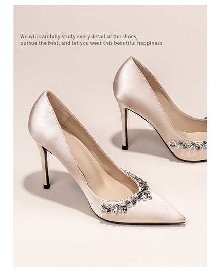 Women's Stiletto Pointed Toe French Style Rhinestone High Heels