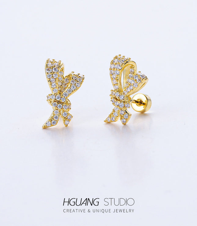 Zircon-Inlaid Personality Earrings – Copper & Medical Titanium Steel in Platinum or Gold Finish