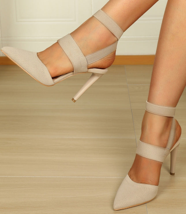 Closed Toe Back Empty Elastic Band Stretch High Heels Pointed Sandals