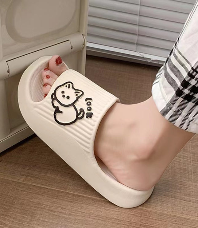 Cute Cat Slippers Summer Women Home Shoes Bath Thick Platform Non-Slip Slides Indoor Outdoor