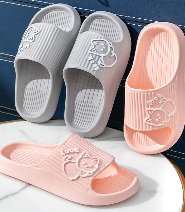Cute Cat Slippers Summer Women Home Shoes Bath Thick Platform Non-Slip Slides Indoor Outdoor