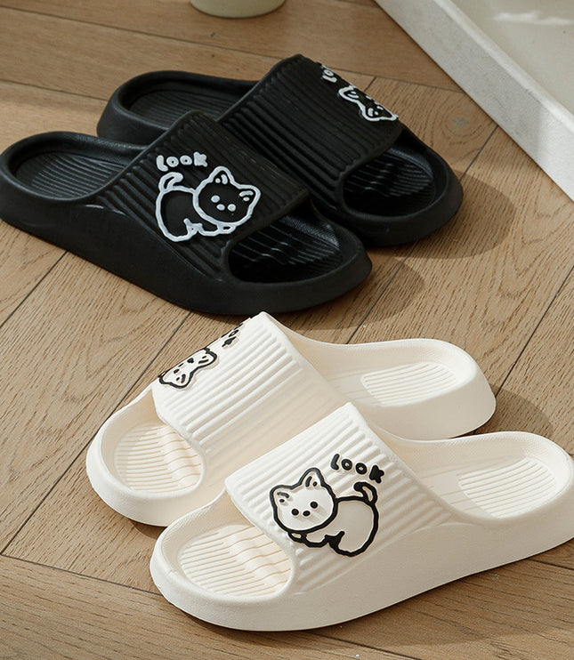 Cute Cat Slippers Summer Women Home Shoes Bath Thick Platform Non-Slip Slides Indoor Outdoor