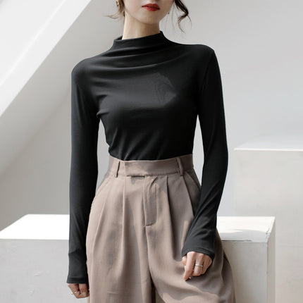 Half Turtleneck Solid Color Inner Wear Slim Fit Long-sleeved T-shirt Women