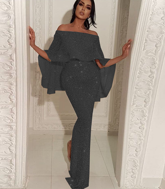 One-shoulder Dress With Big Ruffled Back And Wrapped Chest