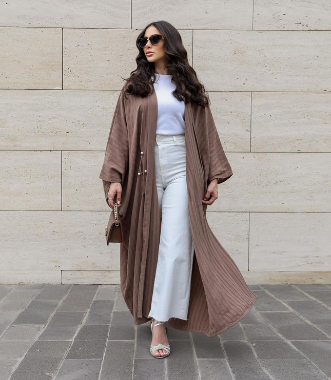 Muslim Women's Wear Modest Modern Fashion Turkish Striped Casual Plus Size Abaya Cardigan Robe