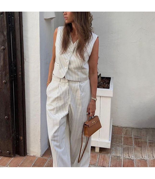 Women's Striped Vest Trousers Casual Wear Temperament Commute Suit