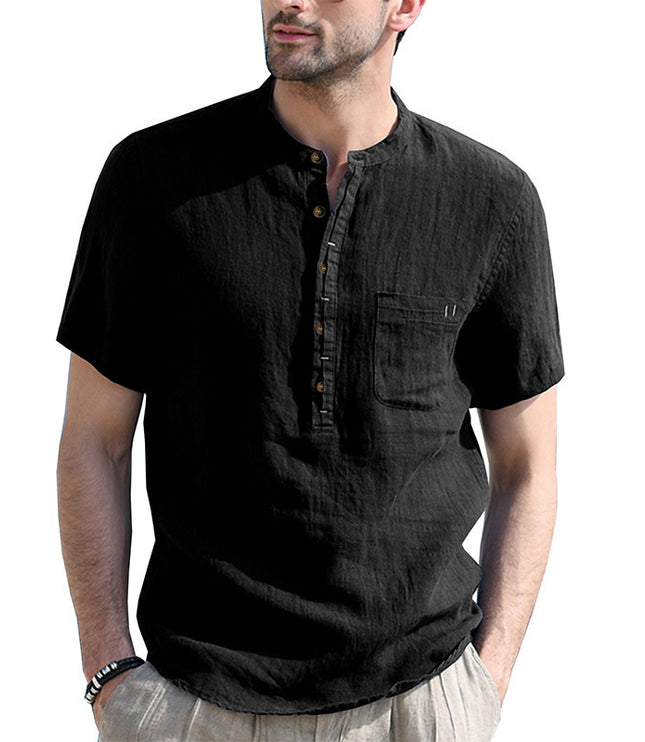 Men's Fashion Casual Solid Color Short-sleeved Shirt