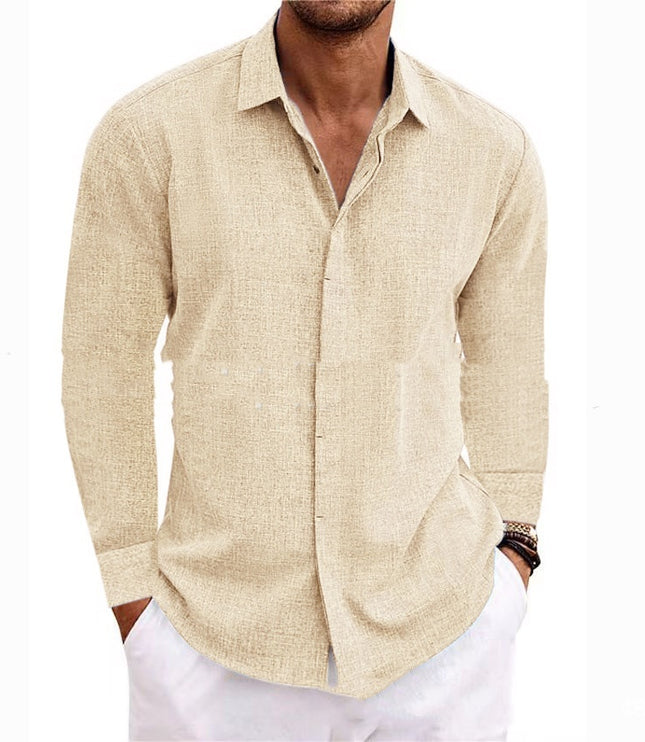 Long Sleeve T-shirt Undershirt Solid Color Long Sleeve Cotton Linen Shirt Men