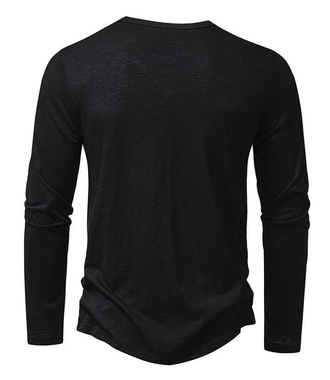 Mens Clothing Long Sleeve T-shirt Fashion Button Henry Collar Tops