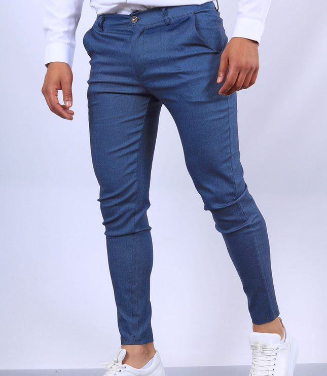 Men's Slim Button Trousers Fashion Solid Office Versatile Long Pencil Pants