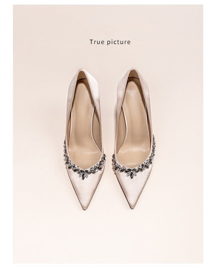 Women's Stiletto Pointed Toe French Style Rhinestone High Heels