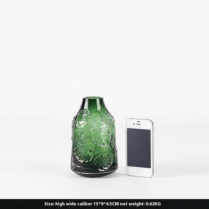 Embossed Green Glass Vase – Vintage-Inspired Elegance