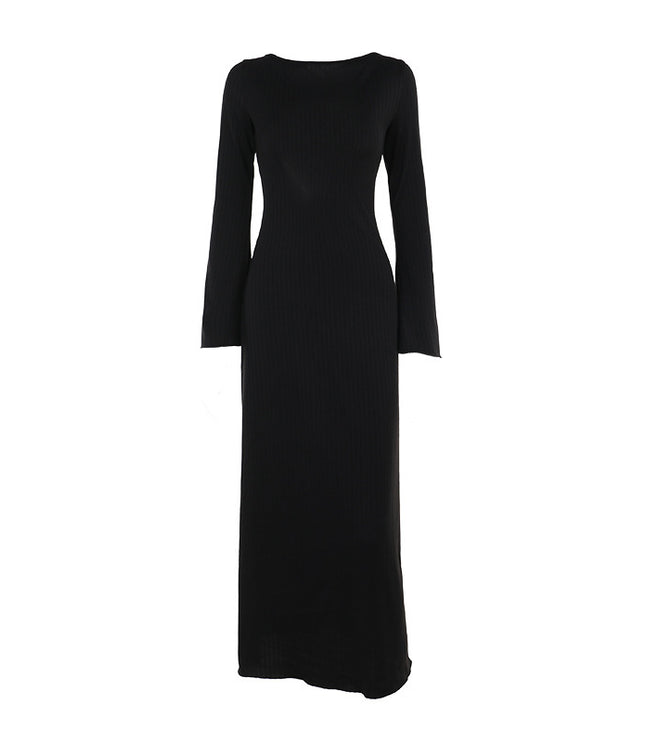Fashion Temperament Slim-fit Flared Sleeves Backless Lace Up Knitted Dress