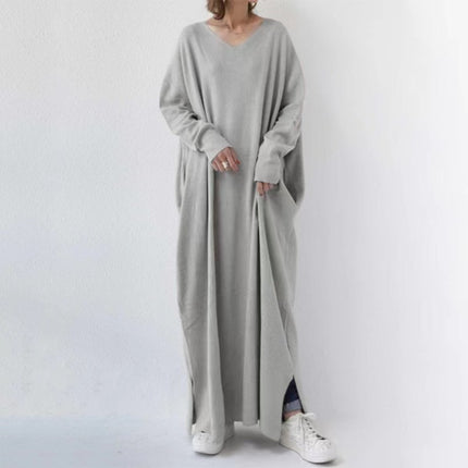Women's Knitted Long Sleeve V-neck Swing Type Dress