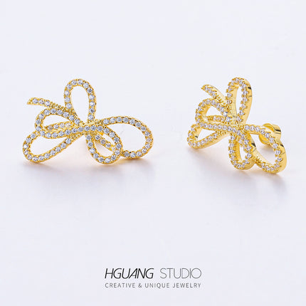 Zircon-Inlaid Personality Earrings – Copper & Medical Titanium Steel in Platinum or Gold Finish