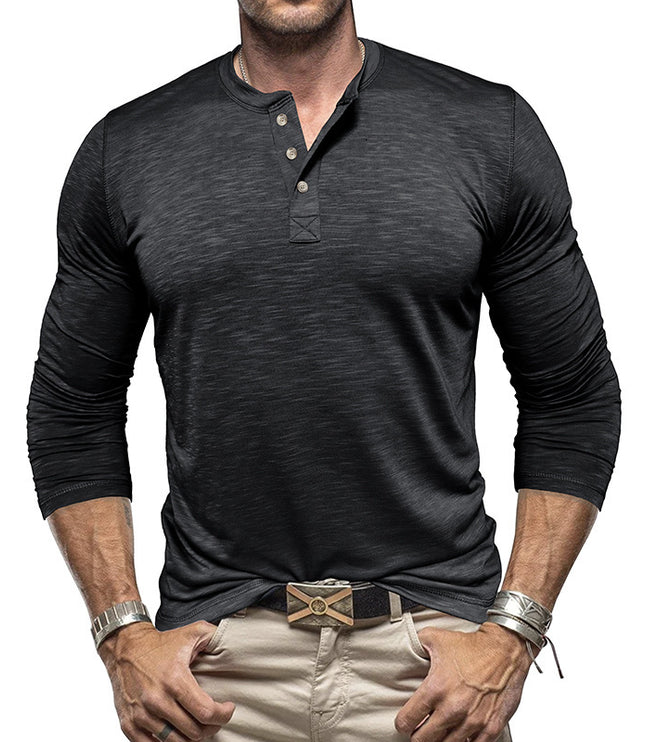 Men's Long-sleeved Henry Collar T-shirt
