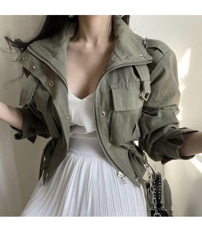 Short Work Jacket With Pocket Drawstring Waist