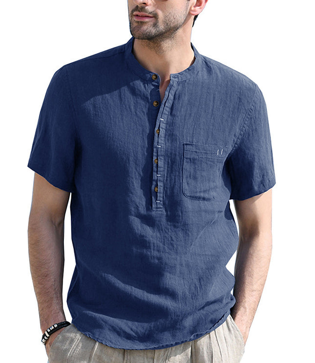 Men's Fashion Casual Solid Color Short-sleeved Shirt