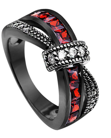 New Black Gold Garnet Red Cross Zircon Ring