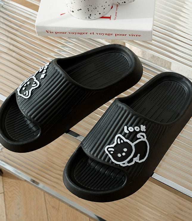 Cute Cat Slippers Summer Women Home Shoes Bath Thick Platform Non-Slip Slides Indoor Outdoor