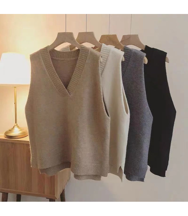 Inner Wear Sleeveless Knit Vest Collar Sweater Vest For Women
