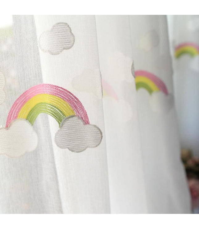 Children's Rainbow Gauze Curtains With Pastoral Embroidery