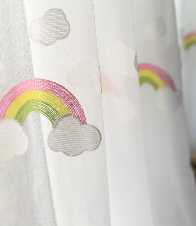 Children's Rainbow Gauze Curtains With Pastoral Embroidery