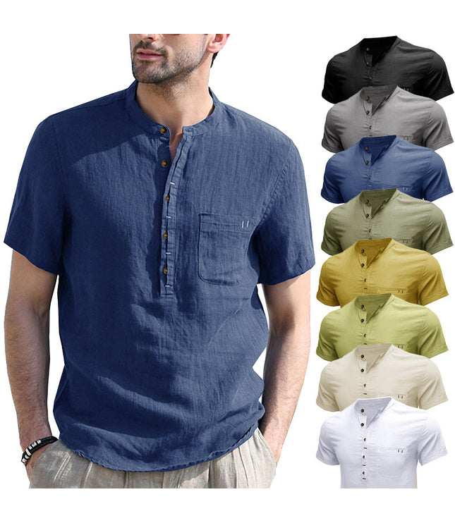Men's Fashion Casual Solid Color Short-sleeved Shirt