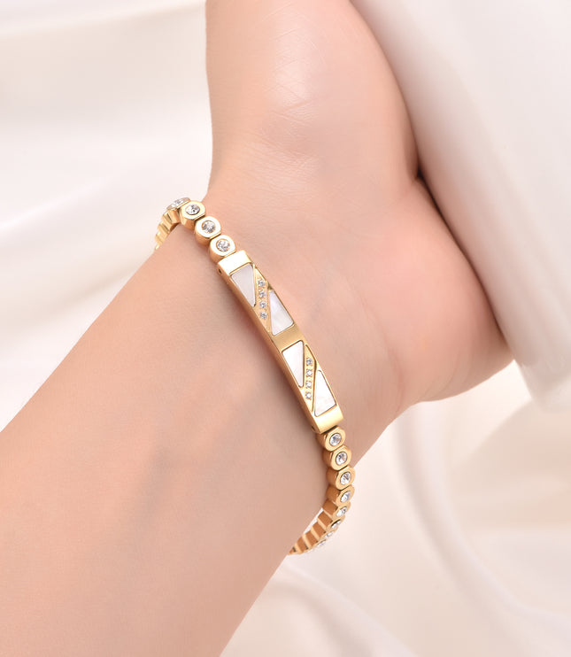 Unisex Geometric Titanium Steel Bracelet – Polished Finish in Steel, Gold, or Rose Gold