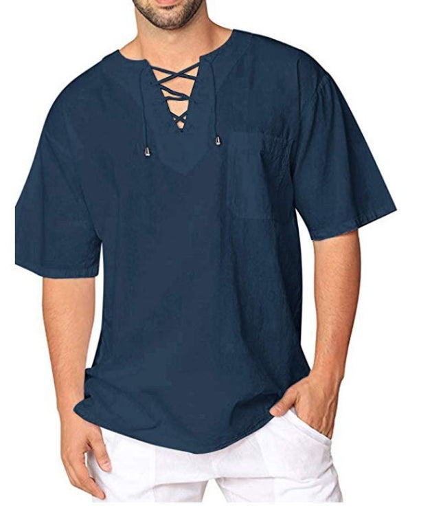 Men's short-sleeved T-shirt cotton and linen led men's T-shirt