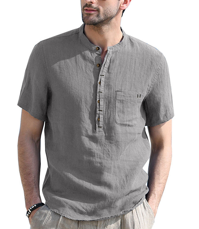 Men's Fashion Casual Solid Color Short-sleeved Shirt